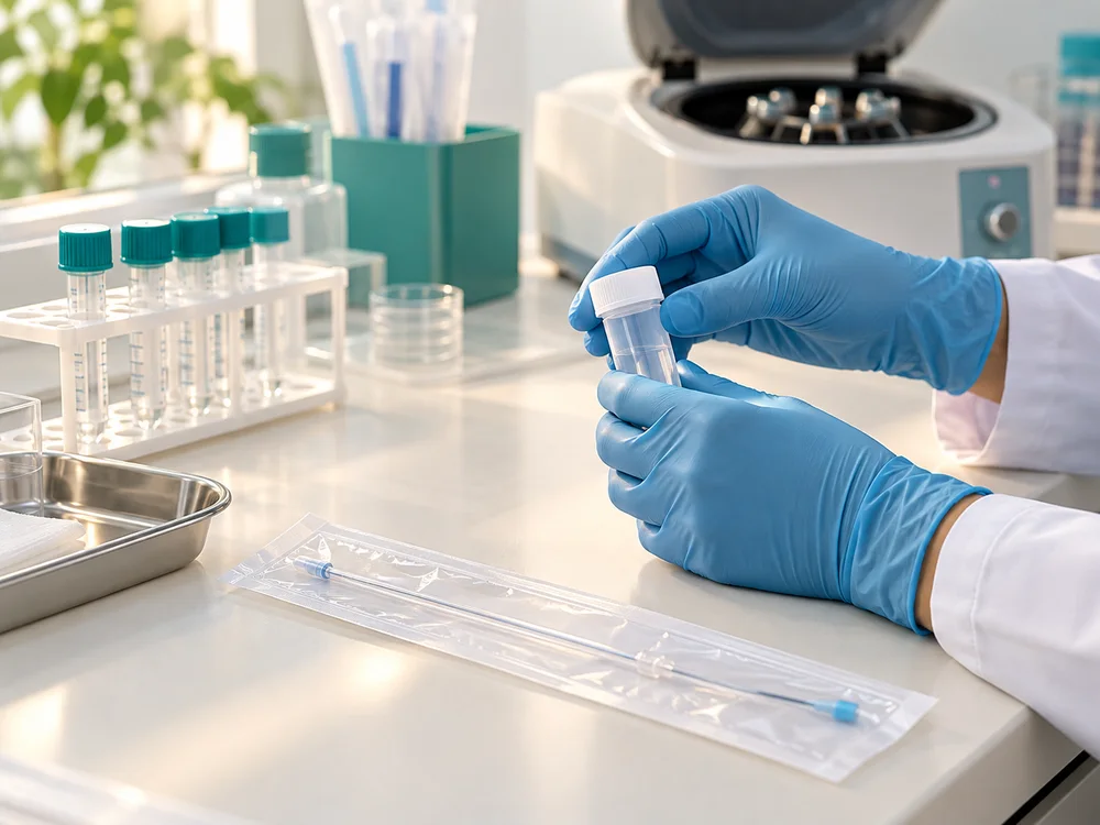 Illustrative preparation of a sample and sterile equipment for IUI fertility treatment